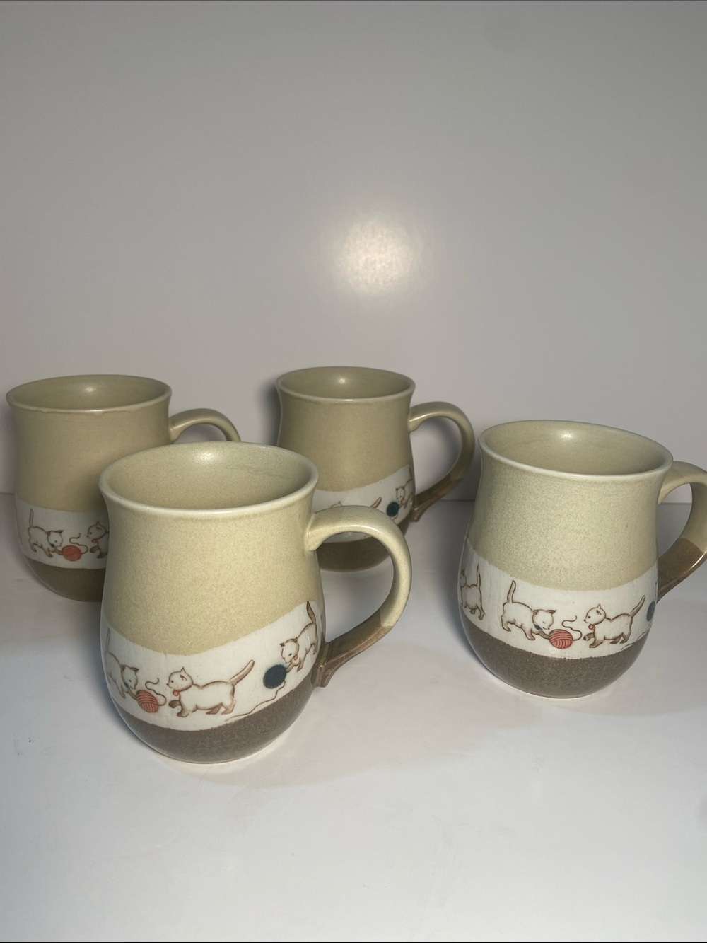 Handmade Pottery Mugs with Kittens at Play